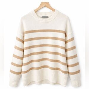 Sweet Lovely by Jen Oversized Striped White and Tan Sweater S/M